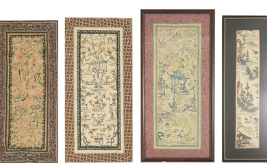 Group of 4 Chinese Silk Embroideries, 19th Century