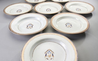 Group of 8 Chinese Export Armorial Soup Plates