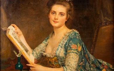 Gustave Jean JACQUET, (1846-1909), femme à sa lecture, huile sur toile signée en bas à...