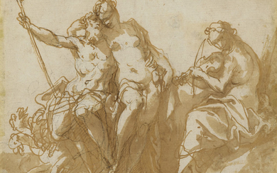 HANS ROTTENHAMMER (MUNICH 1564/5-1625 AUGSBURG), Orphée jouant de la musique pour Pluton, Perséphone et Cerbère (recto); Étude de figures (verso)