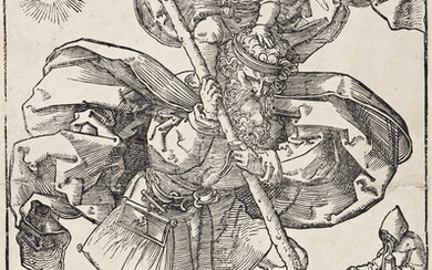 HANS SEBALD BEHAM St. Christopher. Woodcut, circa 1528. 302x217 mm; 12x8 5/8 inches,...
