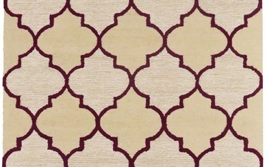 Hand-Tufted Cream & Fuchsia Trellis 5X8 Contemporary Modern Rug Room Carpet