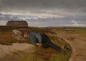 Hans SMIDTH Nakskov, 1839 - Frederiksberg, 1917 Paysan endormi au bord d'un chemin