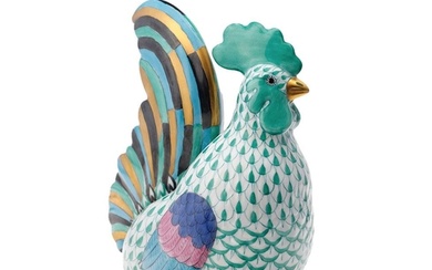 Herend pottery (Hungary) figure of a Cockerel, in green fish...