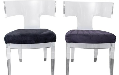 Hollywood Regency style lucite Klismos chairs, a pair, of typical form with rounded back and