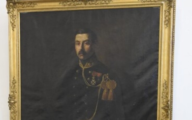 Huile sur toile "Portrait de militaire 19ème" signée et datée (un trou) 150 x 115cm...
