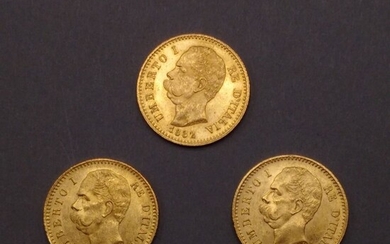 ITALIE Trois pièces 20 Lire Umberto I - 1882 Toutes les pièces d'or sont conservées...