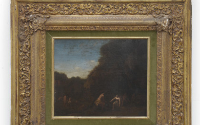 Ignoto "Le bagnanti" antico dipinto ad olio su rame (cm 30,5x36). In cornice (difetti e restauri)