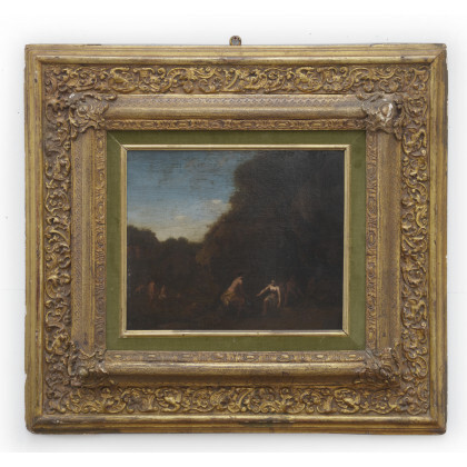 Ignoto "Le bagnanti" antico dipinto ad olio su rame (cm 30,5x36). In cornice (difetti e restauri)