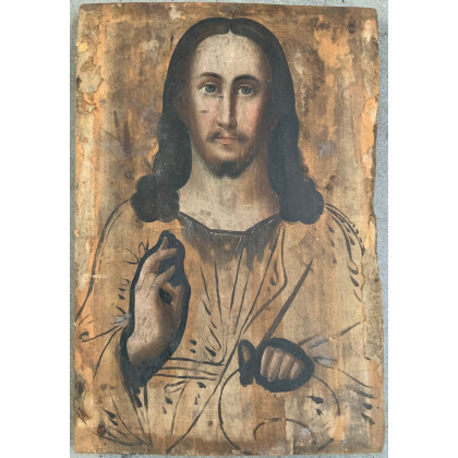 Ignoto "Salvator Mundi" dipinto su tavola (cm 27,5x19,5). In cornice (difetti)