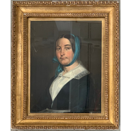 Ignoto del XIX Secolo "Ritratto femminile" olio su tela (cm 57x45.5) Al retro: cartiglio Collezione Architetto Paolo Candiani. In cornice...
