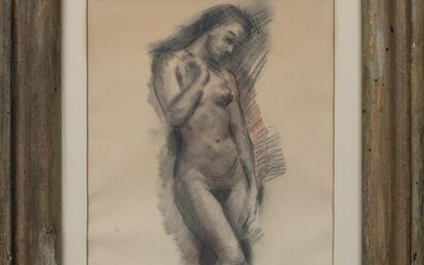 Illegibly Signed Charcoal Figure Study Drawing