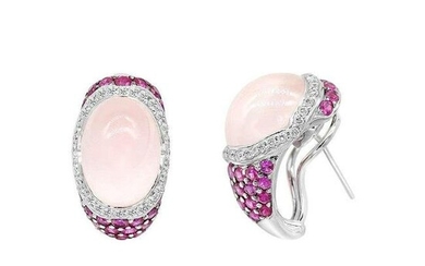 Impressive Pink Sapphire Pink Quartz White Diamond Gold