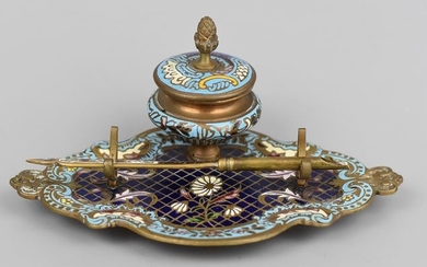 Inkwell and its champleve pen holder (2) - Napoleon III - Bronze cloisonné enamels - 19th century