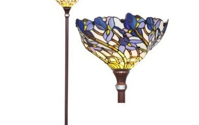 Iris Stained Art Glass Torchiere Lamp