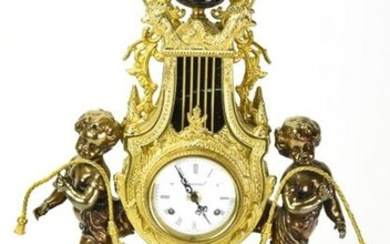 Italian Ormolu Marble Imperial Mantel Clock w Faun