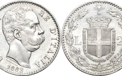 Italien-KönigreichUmberto I. 1878-1900 2 Lire 1882, R-Rom Montenegro 36 Pagani...