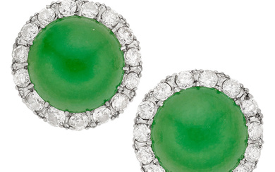 Jadeite Jade, Diamond, Platinum, White Gold Earrings Stones: Jadeite...