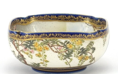 Japanese Satsuma pottery bowl hand painted with two Mandarin...