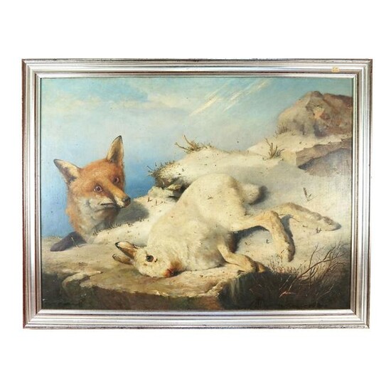 John Christopher BELL: Fox & Hare - Oil Painting