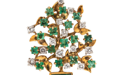 Julius Cohen 18kt Gold, Emerald and Diamond Flowerpot Brooch