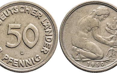 Karlsruhe.50 Pfennig 1950 G. J. 379. Feine Tönung. R ss