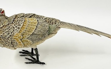 LARGE JAPANESE CARVED AND TINTED FEMALE PHEASANT