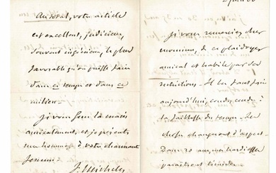 LITERATURE - MICHELET Jules (1798 - 1874) - Autograph letter signed