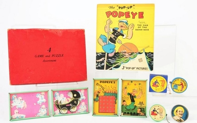 LOT OF 7: PUZZLES AND POPEYE POP-UP BOOK.