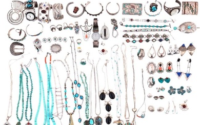 LOT OF NATIVE AMERICAN SILVER TURQUOISE JEWELRY