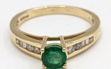 Ladies 14K Yellow Gold Diamond & Emerald Ring