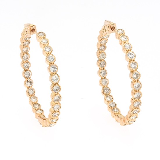 Ladies' 4.45 Ct Diamond and Rose Gold Hoop Earrings
