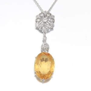 Ladies' Gold, Amber Citrine and Diamond Pendant on Chain