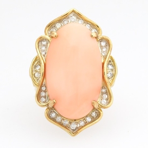 Ladies' Vintage Gold, Diamond and Coral Ring
