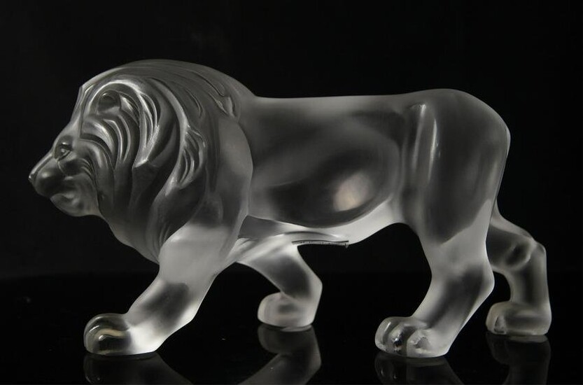Lalique France Satin Glass Crystal Walking Lion