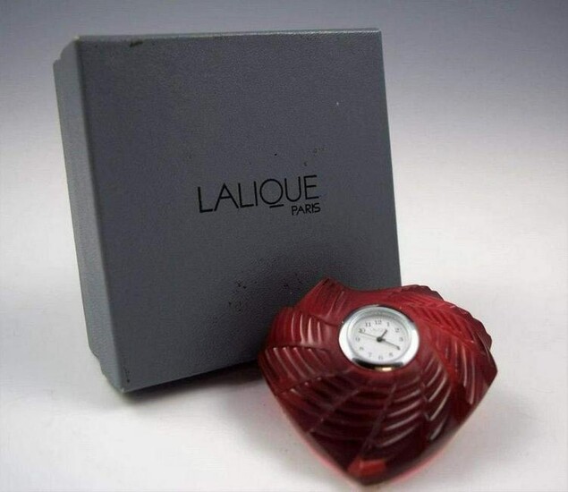 Lalique Ruby Red Crystal Heart, St. Valentine Desk Cloc