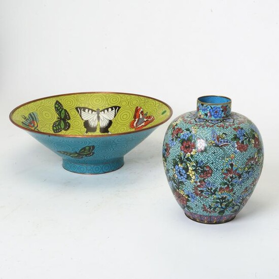 Large Chinese CloisonnÃˆ Bowl and Vase.