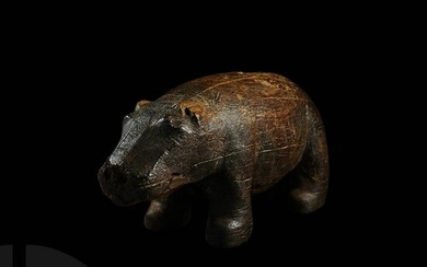 Large Egyptian Wooden Hippopotamus Figurine