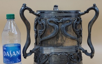 Large FIRKIN Loving Cup Trophy Decorated With Dragons