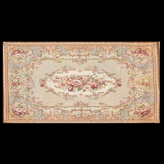 Large Wool Woven Aubusson Tapestry.