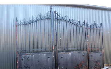 Large antique French entrance wrought iron gates (set of thr...