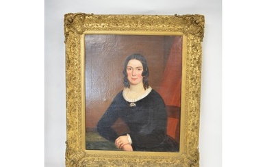 Large antique oil on canvas in ornate gilt frame, portraitur...
