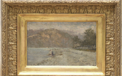 Giuseppe Sartori ( Venezia 1863 - Padova 1922 ) , "Lavandaia" olio su tela (cm 19x28) Firmato in basso a destra. In cornice