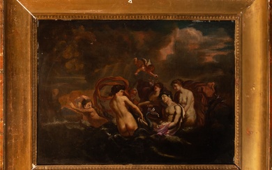 Le bain de Vénus, école italienne du XVIIIe siècle Huile sur panneau, dimensions du cadre...