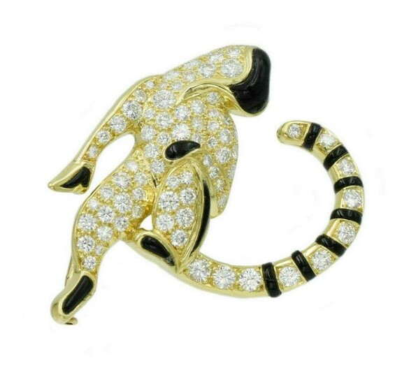 Lemur Diamond and Onyx Pin in 18k yellow gold