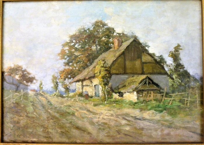 Leon.g. Lebon (1846- ?) - Painting, Landscape at the Thatched Cottage
