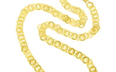 Long High Karat Hammered Gold Circle Link Necklace