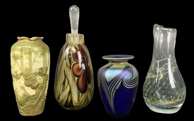Lot Of 4 Vases, Art Glass, Porcelain, Signed