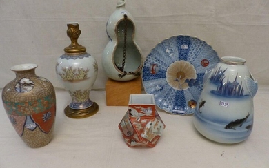 Lot including 6 porcelains: a dish, 4 vases including one...