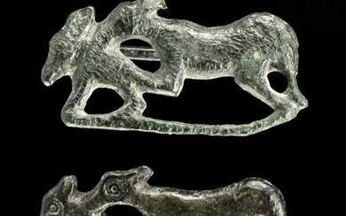 Lot of 2 Roman Bronze Fibulae with Dogs